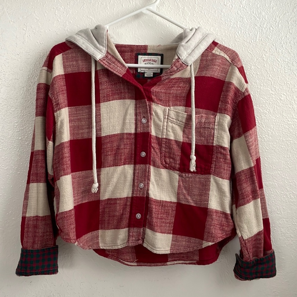 American Eagle cropped flannel hoodie/pull over